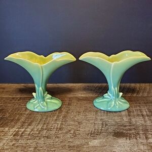 Beauceware Vintage Artistic Green and Yellow Leaf Vases Canada 485